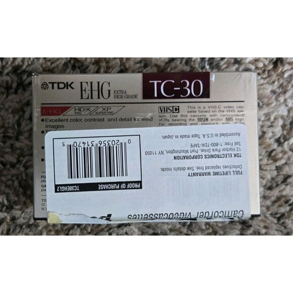 1 Single TDK TC-30 EHG VHS-C Video Cassette Made in Japan Extra High Grade New - Picture 2 of 6
